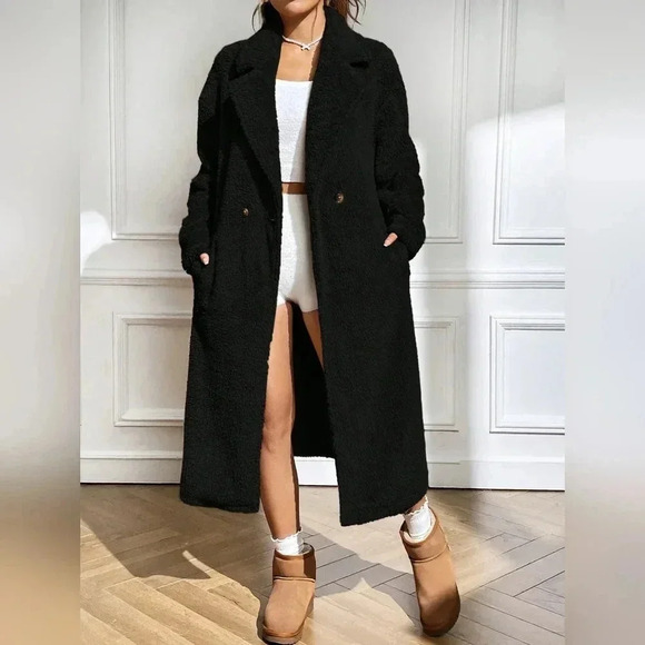 Lapel Neck Double Button Teddy Coat - Picture 3 of 6